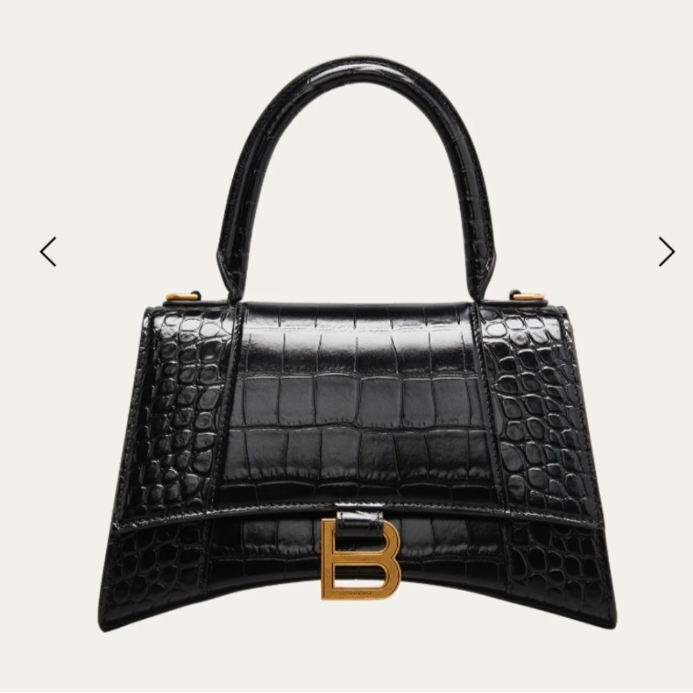 Balenciaga Hourglass Small Croc-Embossed Black